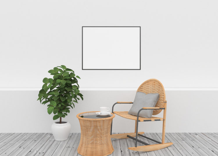 Horizontal frame - white interior with wicker furniture