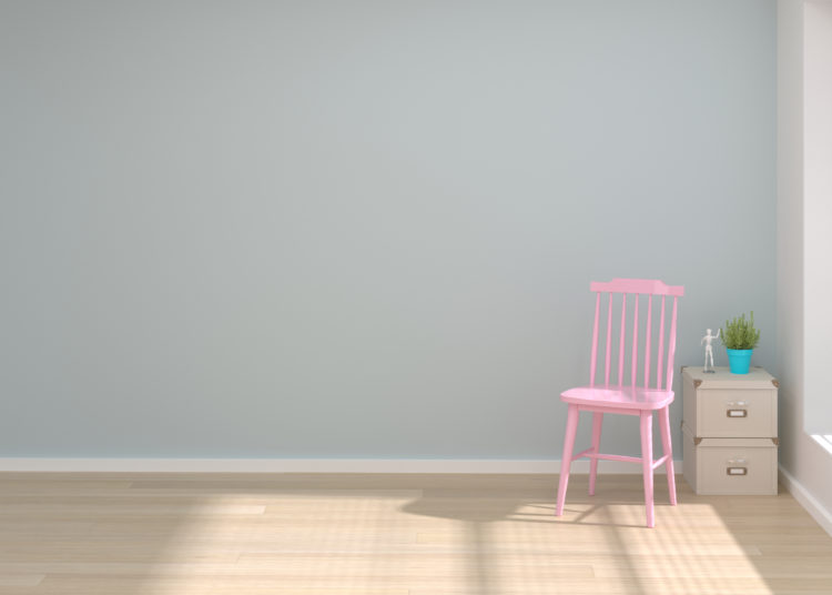 Pink chair in living room copy space and object minimal concept empty room and clean wall 3d illustration Interior design