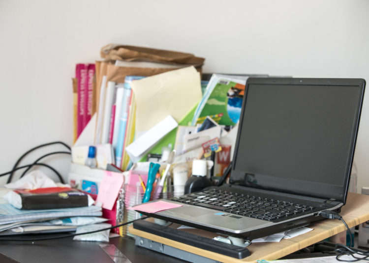 real life messy desk in office