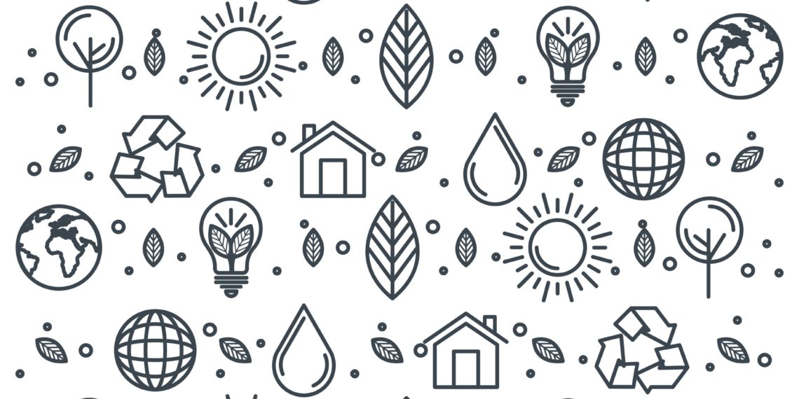 Eco friendly design. Hand drawn eco friendly items pattern over white background vector illustration