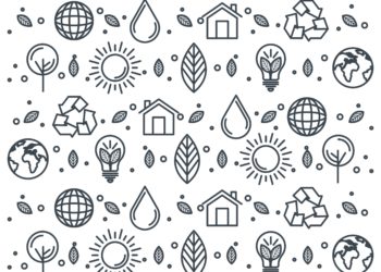 Eco friendly design. Hand drawn eco friendly items pattern over white background vector illustration