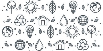 Eco friendly design. Hand drawn eco friendly items pattern over white background vector illustration
