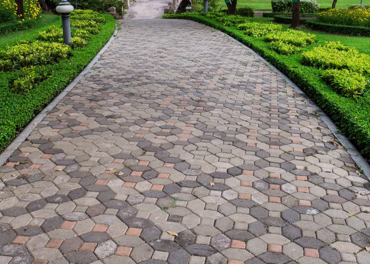 The Stone block walk path in the garden, patio design