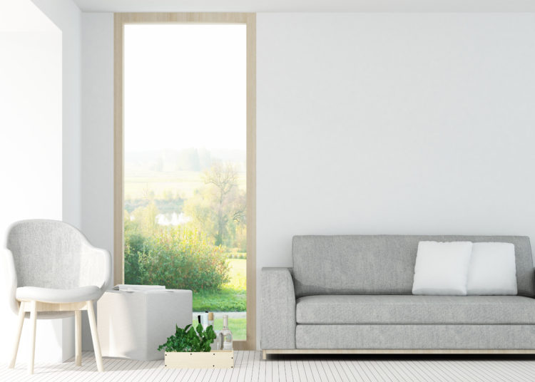 Modern living room interior with big windows