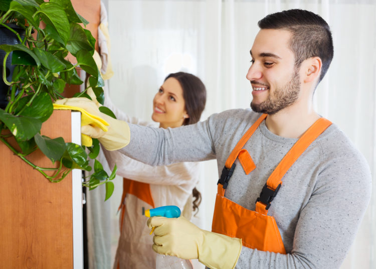 Cleaning premises team is ready to work