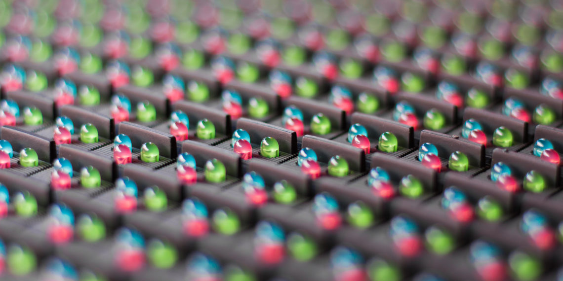 LED lamps in electronics. Background LED screen. Pattern LED screen.