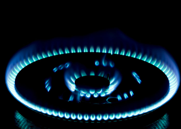 Burning gas burner in the darkness.Natural energy concept.