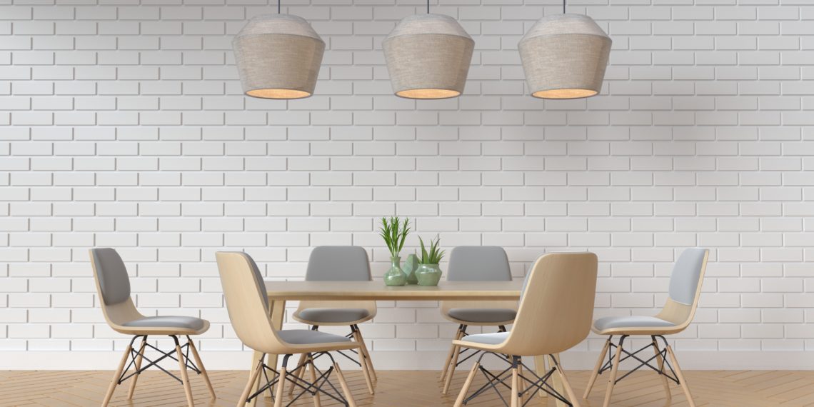 Modern dining room space with modern lamps