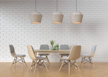 Modern dining room space with modern lamps