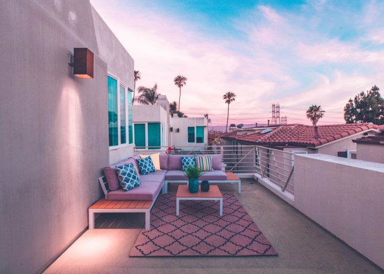 A modern patio with designer furniture 