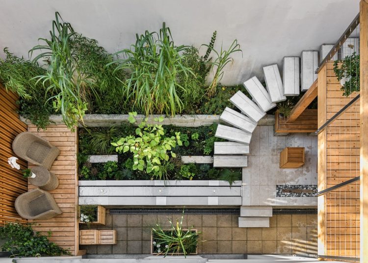 Patio space decorated with flowers.