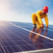 Engineers checking solar panels setup