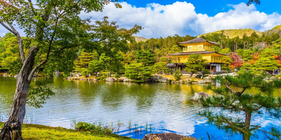 Beautiful Kinkakuji temple with golden pavillion landmark of Kyoto japan