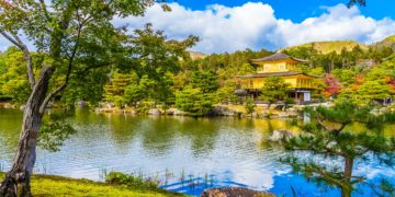Beautiful Kinkakuji temple with golden pavillion landmark of Kyoto japan