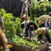 Group of people planting vegetable in greenhouse
