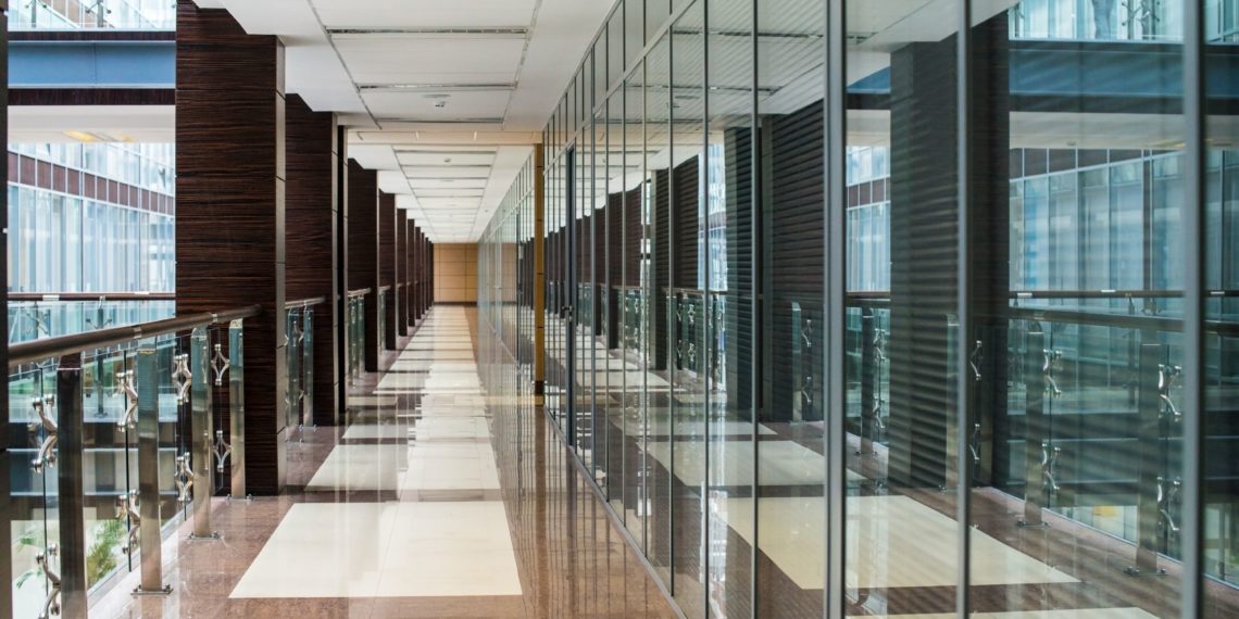 business center corridor interior glass