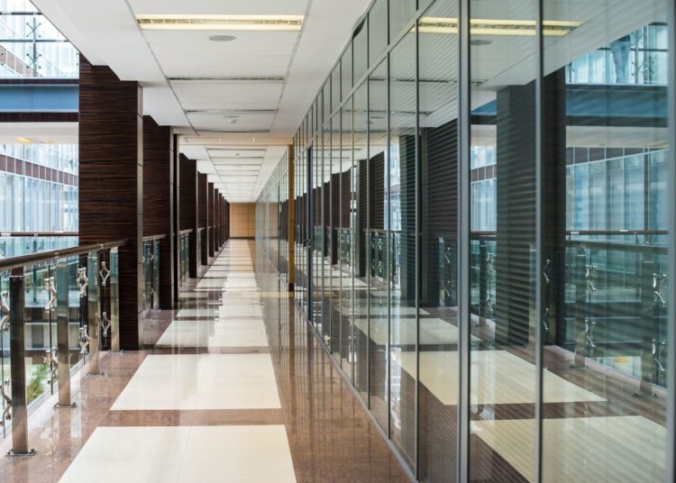 business center corridor interior glass