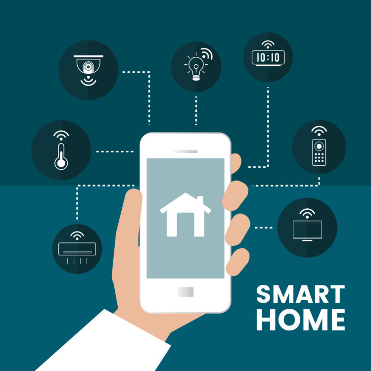 Smart home controlled by phone infographic vector