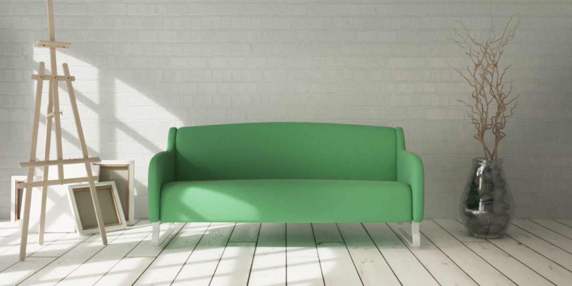 3d render of sofa in modern apartment setting