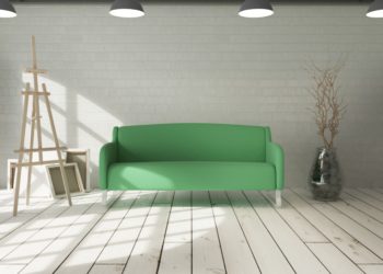 3d render of sofa in modern apartment setting