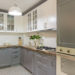 interior of modern luxury grey and white wooden kitchen
