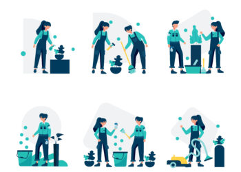 cleaning service clean and maintain the room vector illustration, suitable for landing page, ui, website, mobile app, editorial, poster, flyer, article, and banner