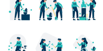 cleaning service clean and maintain the room vector illustration, suitable for landing page, ui, website, mobile app, editorial, poster, flyer, article, and banner
