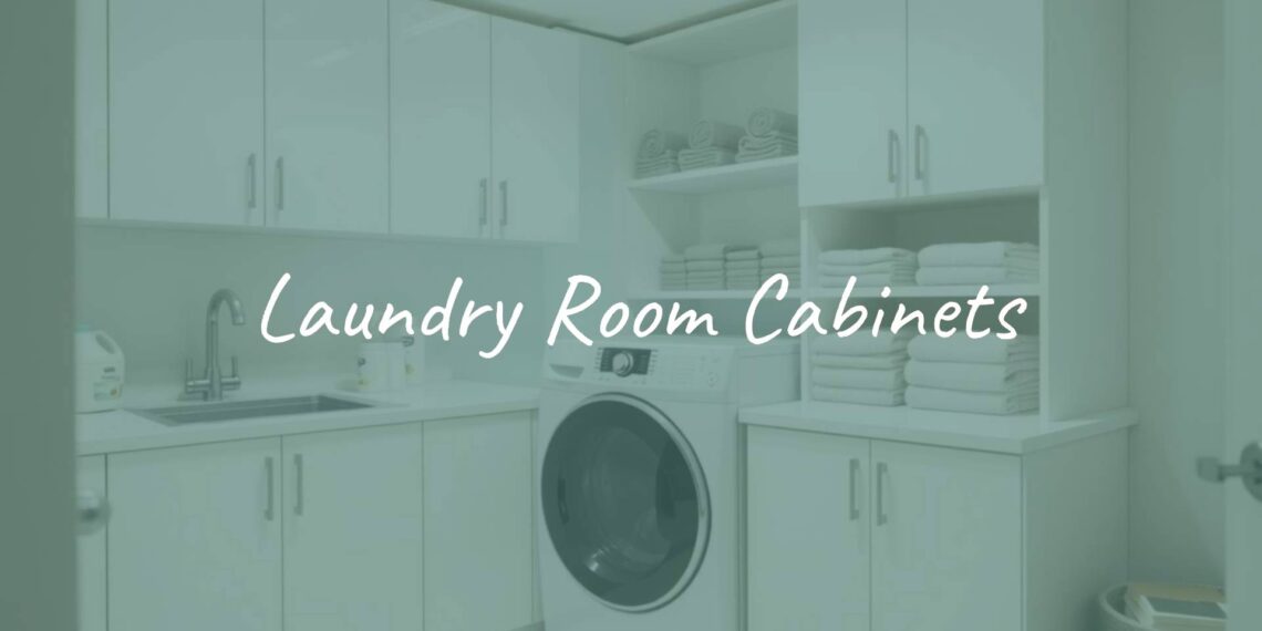 Modern laundry room with sleek white cabinets, organized shelves with detergent bottles and folded towels, bright lighting, clean and tidy space, realistic.