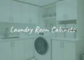 Modern laundry room with sleek white cabinets, organized shelves with detergent bottles and folded towels, bright lighting, clean and tidy space, realistic.