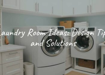 Modern laundry room with washer and dryer, stylish storage solutions, bright and cheerful colors, clean and organized space, cozy vibe, realistic.