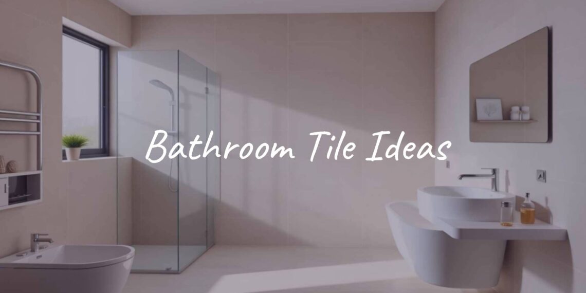 Modern bathroom tiles, sleek and stylish, neutral tones, clean and spacious, natural light, realistic.