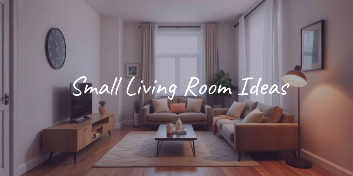 Cozy small living room with stylish furniture, warm lighting, neutral colors, and smart space arrangement, realistic.