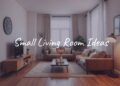 Cozy small living room with stylish furniture, warm lighting, neutral colors, and smart space arrangement, realistic.