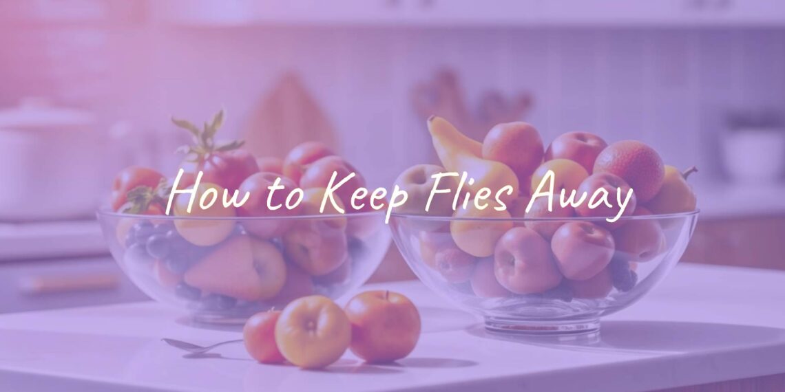 A clean kitchen counter with no flies, fresh fruits in a bowl, bright lighting, inviting, natural solutions, hyperrealistic.