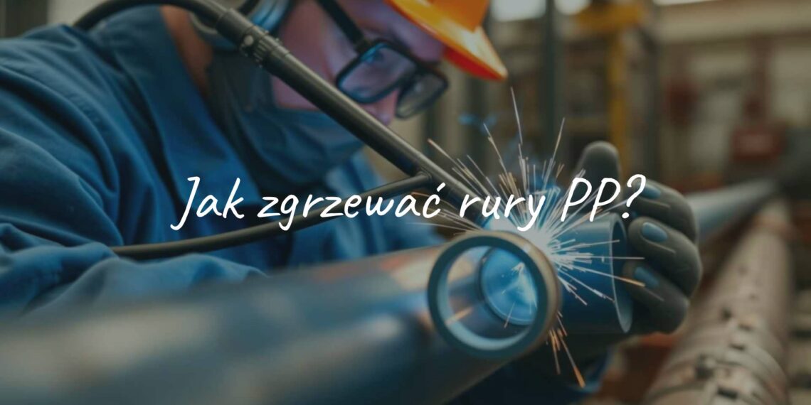 A worker welding PP pipes, close-up of heated pipe ends, industrial setting, realistic.