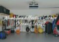 Neat garage with wall-mounted storage, organized tools and sports gear, clear floor space for a car, bright and tidy, realistic.