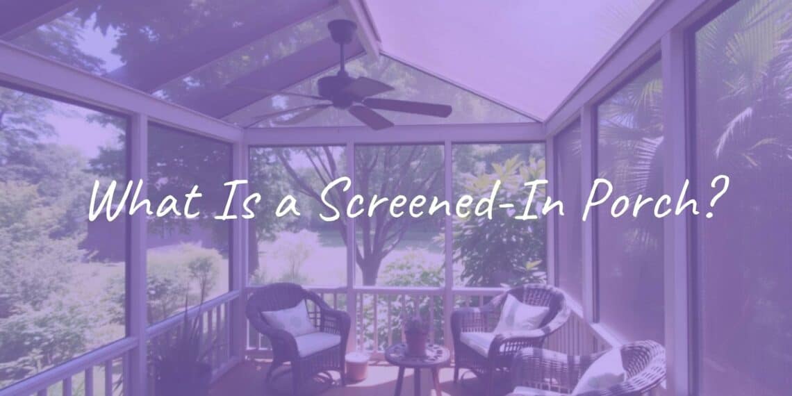 A cozy screened-in porch with a solid roof, wooden flooring, and mesh screens, surrounded by lush greenery and dappled sunlight, comfortable wicker furniture inside, peaceful and inviting atmosphere, realistic.