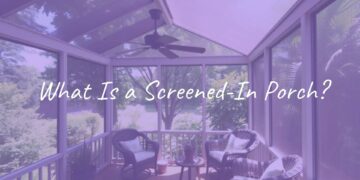 A cozy screened-in porch with a solid roof, wooden flooring, and mesh screens, surrounded by lush greenery and dappled sunlight, comfortable wicker furniture inside, peaceful and inviting atmosphere, realistic.