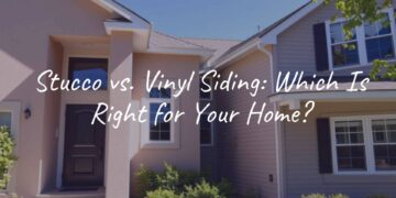 A modern house exterior with stucco on one side and vinyl siding on the other, sunny day, realistic comparison.