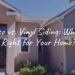 A modern house exterior with stucco on one side and vinyl siding on the other, sunny day, realistic comparison.