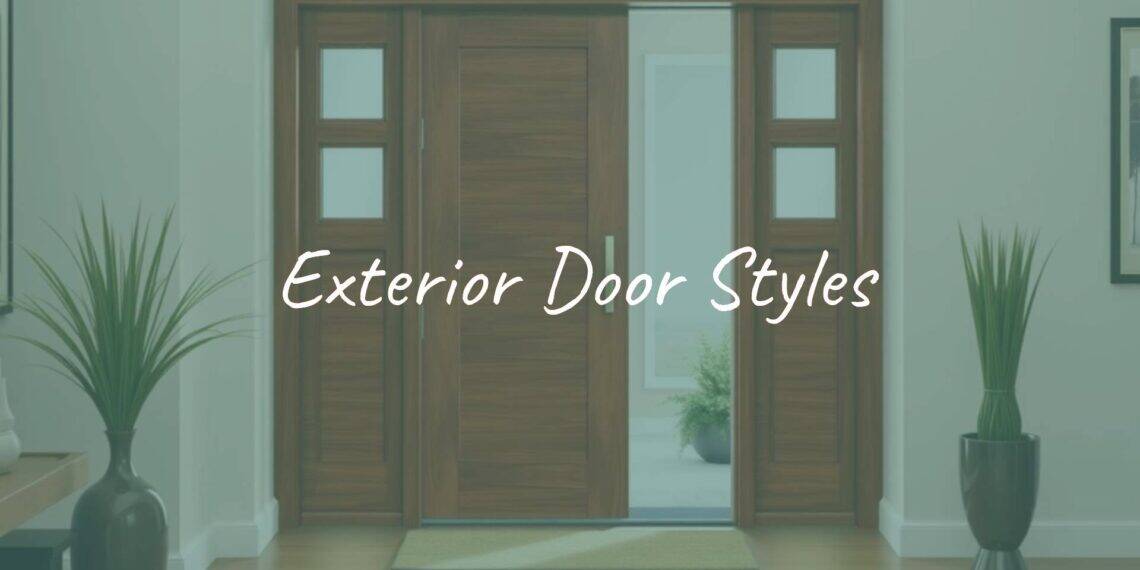 Stylish modern front door with sidelights, natural wood finish, elegant entryway, realistic.
