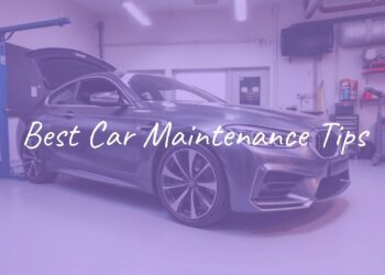 A well-maintained modern car in a clean garage, with tools like a wrench and oil can nearby, a checklist for car maintenance visible, realistic style.