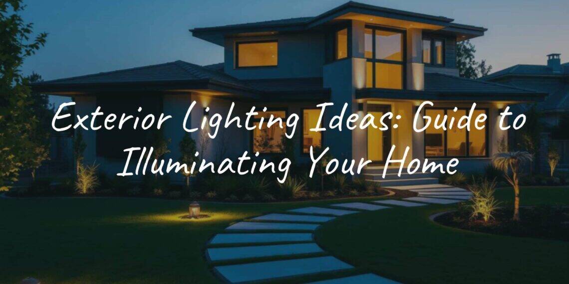 Modern house exterior with warm and inviting outdoor lighting, highlighting pathways, garden, and architectural features, dusk setting, realistic.