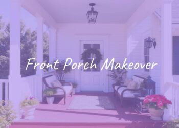 A welcoming front porch with cozy seating, potted plants, and fresh paint, sunny daytime, realistic.
