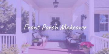 A welcoming front porch with cozy seating, potted plants, and fresh paint, sunny daytime, realistic.