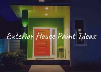 Colorful modern house exterior with stylish paint combinations, vibrant door, well-lit, clean design, high curb appeal.