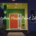 Colorful modern house exterior with stylish paint combinations, vibrant door, well-lit, clean design, high curb appeal.