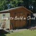 A well-built wooden shed in a backyard, tools and lumber nearby, sunny day, realistic.