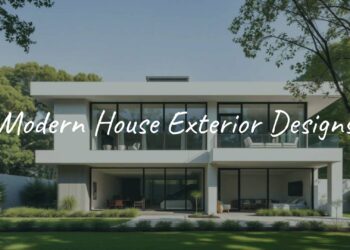 Modern house exterior with clean lines, large glass windows, flat roof, minimalist design, natural light, neutral colors, surrounded by greenery, realistic.