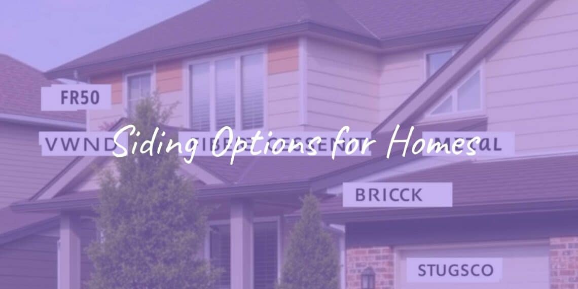 Variety of house siding materials - vinyl, wood, fiber cement, metal, brick, stucco - displayed in a modern residential setting, realistic.